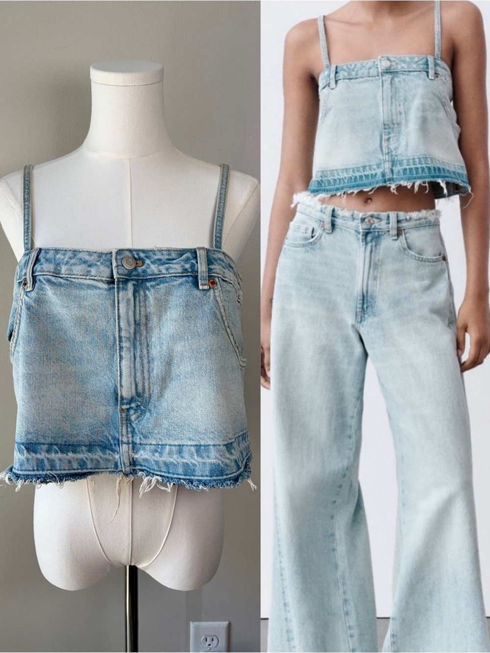 Zara Reconstructed Denim Tank Top